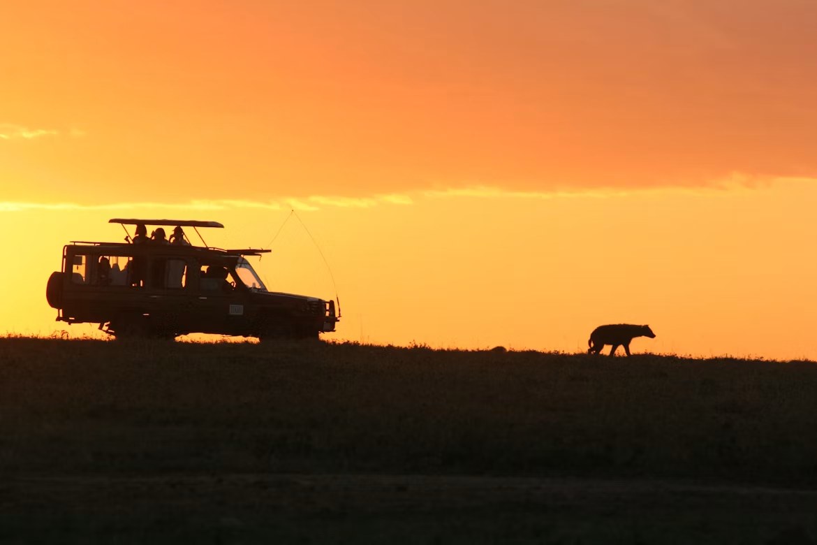 Safari vehicle on the Serengeti plains