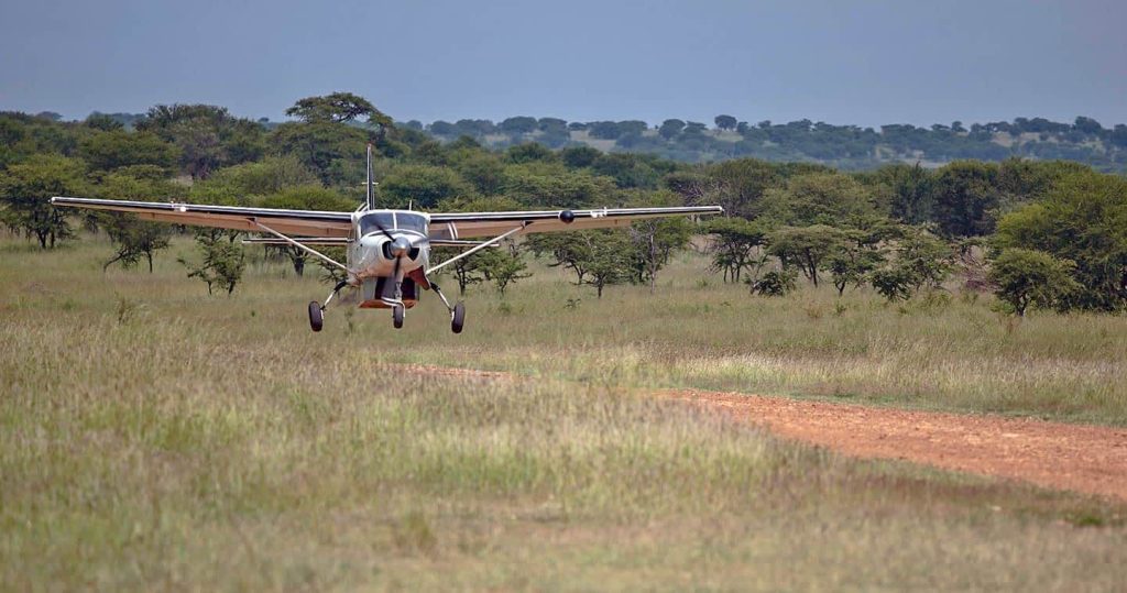 Light aircraft on a Serengeti airstrip